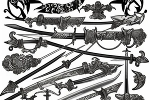 incorporates medieval weapons like swords tattoo idea