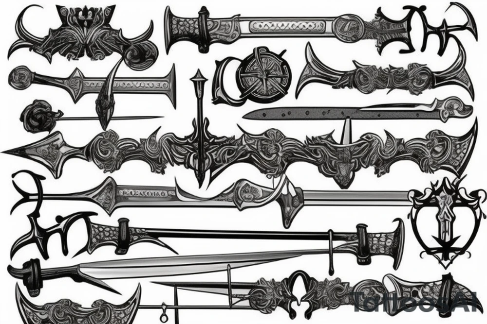 incorporates medieval weapons like swords tattoo idea