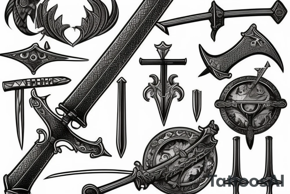 incorporates medieval weapons like swords tattoo idea