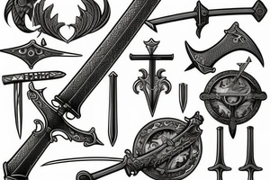 incorporates medieval weapons like swords tattoo idea