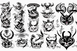 Cat with demon horns and forked tongue tattoo idea