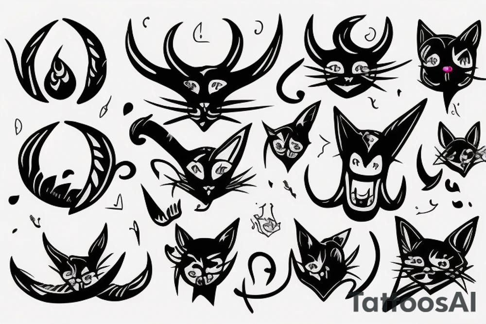 Cat with demon horns and forked tongue tattoo idea
