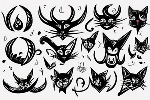 Cat with demon horns and forked tongue tattoo idea