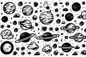 Clouds, planets, rain, cat, bed tattoo idea