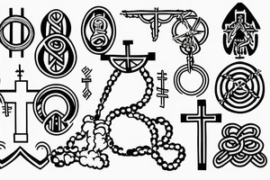 Jesus on a cross
omniscient
omnipotent 
omnipresent
waves
heavens gate
3 interlocking rings tattoo idea