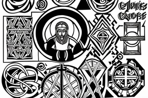 Jesus on a cross
omniscient
omnipotent 
omnipresent
waves
heavens gate
3 interlocking rings tattoo idea