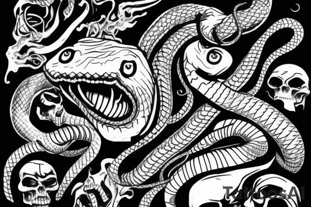 Agressive snake face tattoo idea
