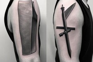 a fine line tattoo of a sword with the names Miles and Evie in it tattoo idea