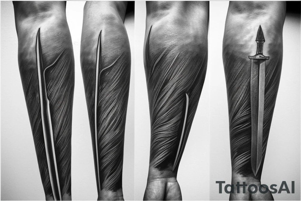 a fine line tattoo of a sword with the names Miles and Evie in it tattoo idea