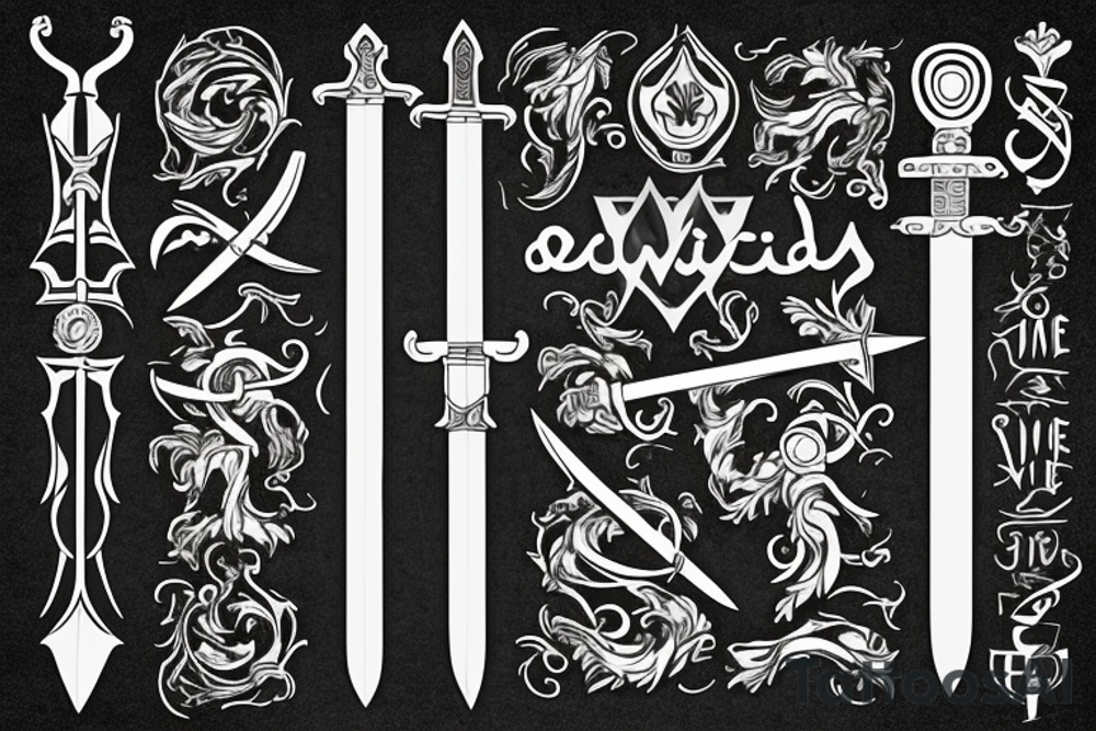 a sword with the names Miles and Evie in it tattoo idea