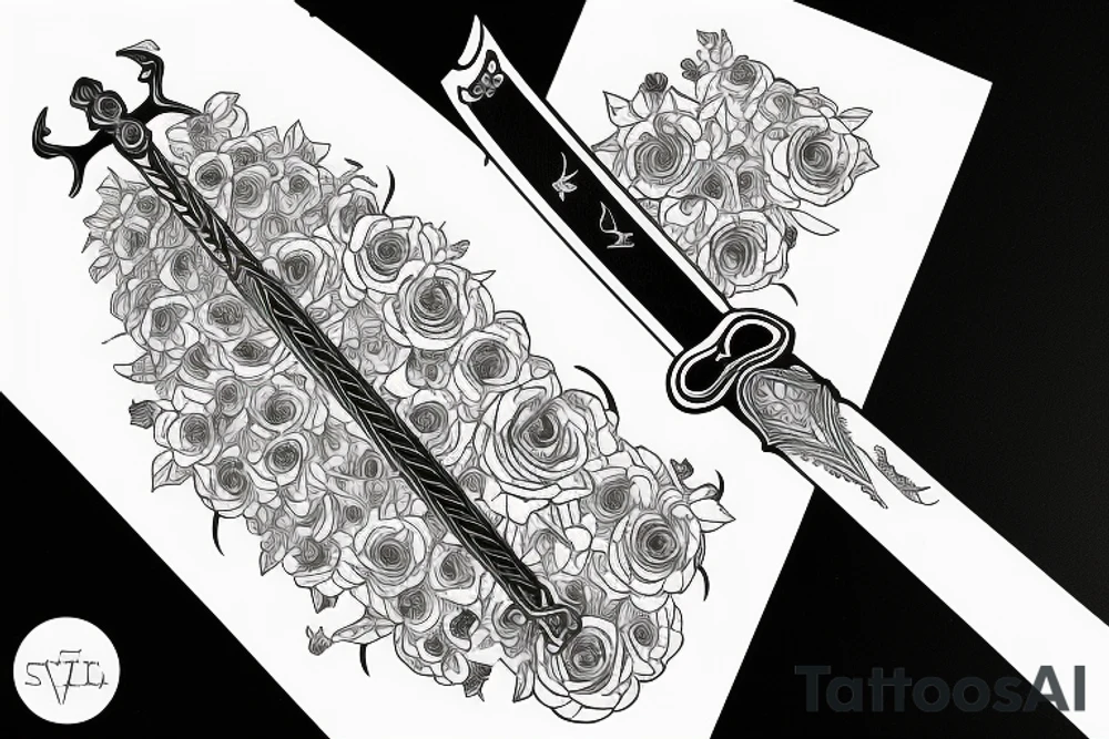 a sword with the names Miles and Evie in it tattoo idea