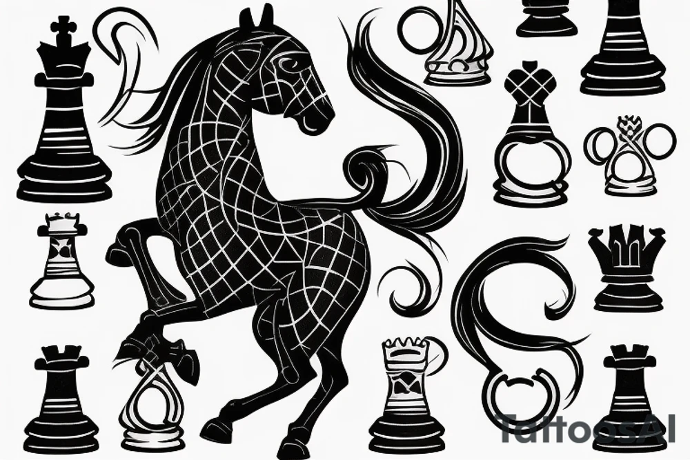 Chess horse on arm,small, dotted tattoo idea