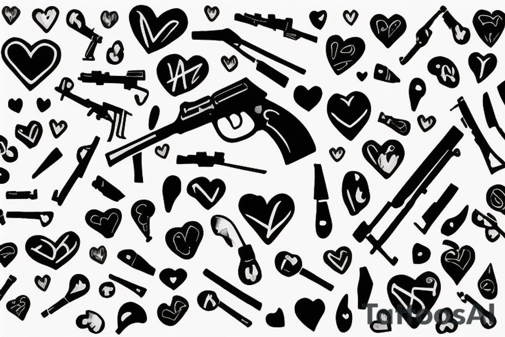 AK-47 shooting hearts tattoo idea