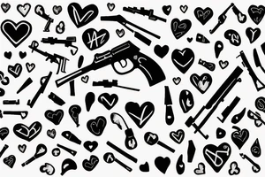 AK-47 shooting hearts tattoo idea