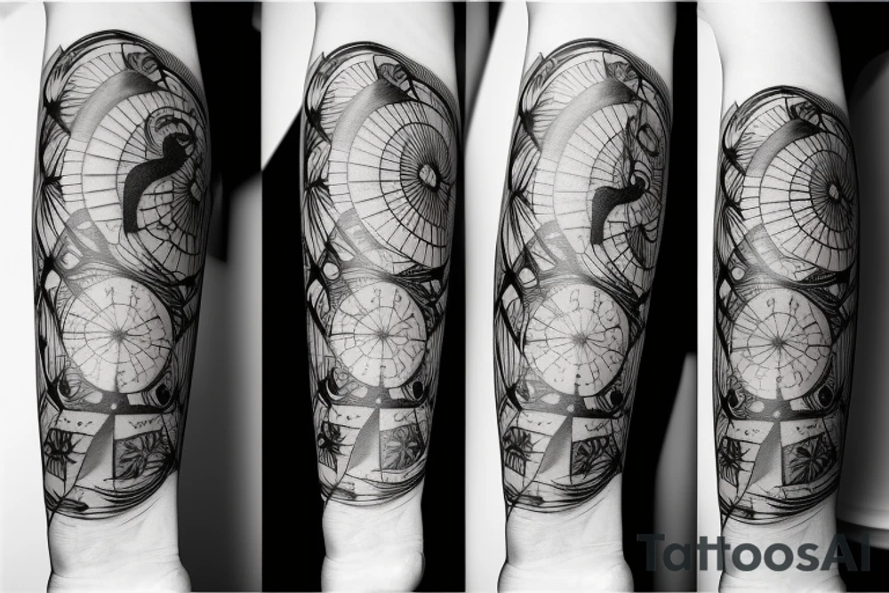 two Birds circling in center of tattoo with trash polka style background tattoo idea