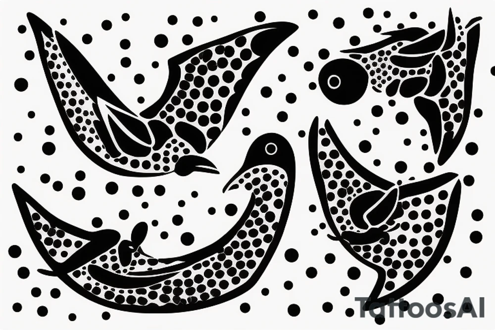 Two birds circling with dots in background tattoo idea