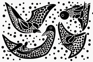Two birds circling with dots in background tattoo idea