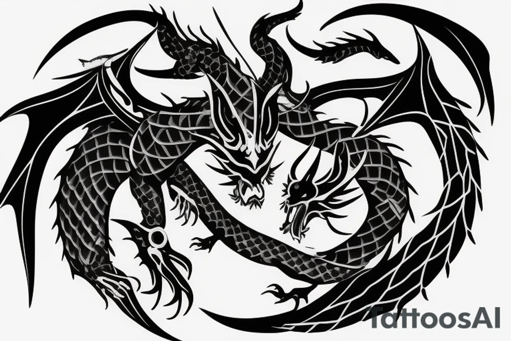 Black dragon with sword tattoo idea