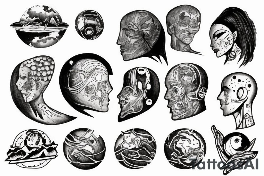 Planet coming out of broken head tattoo idea
