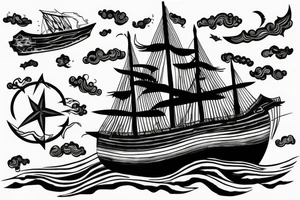 Ghost ship in storm with night background tattoo idea