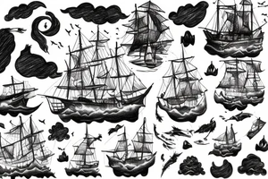 Ghost ship in storm with night background tattoo idea