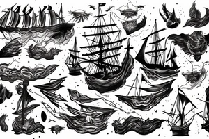 Realistic Ghost ship in storm with night background tattoo idea