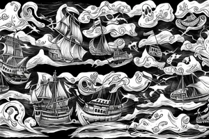 Realistic Ghost ship in storm with night background tattoo idea
