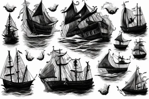 Realistic Ghost ship in storm with night background tattoo idea