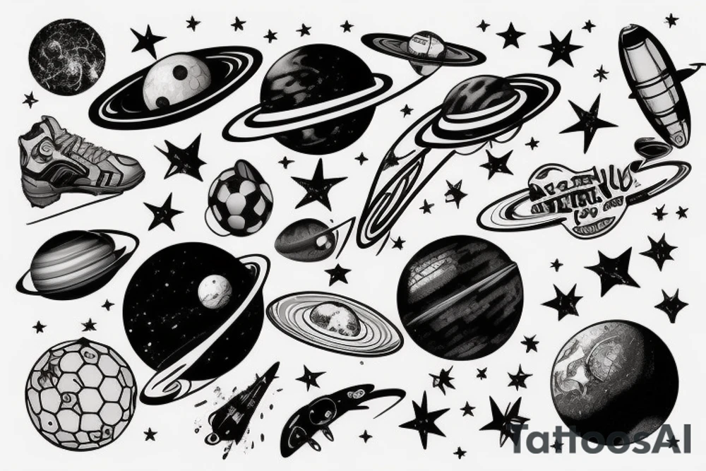 Sports and outer space tattoo idea