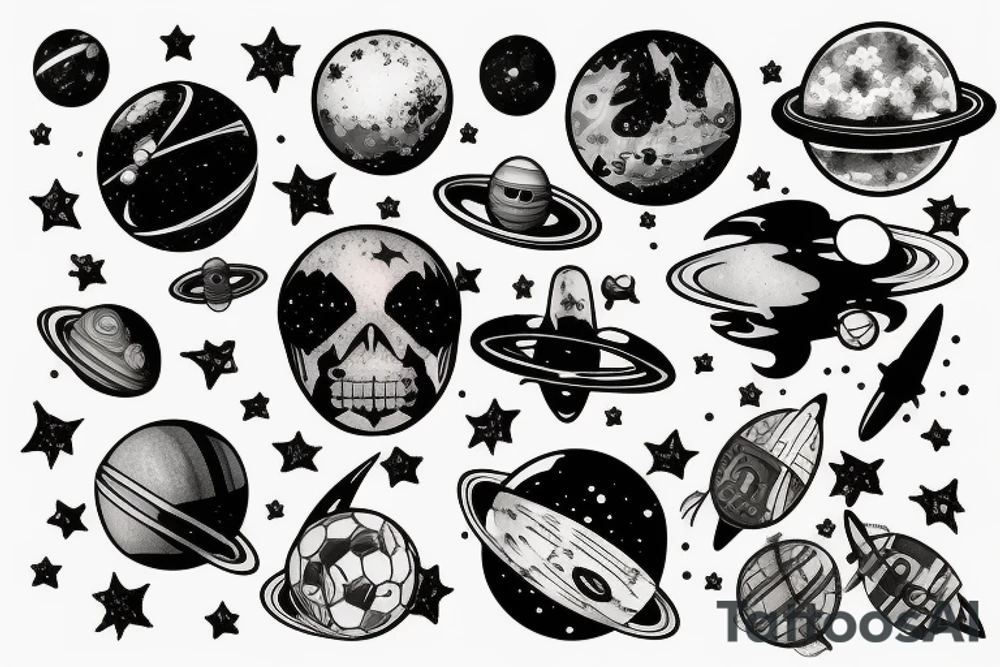 Sports and outer space tattoo idea