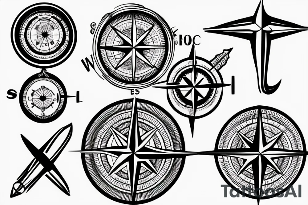Compass with plane and camper tattoo idea