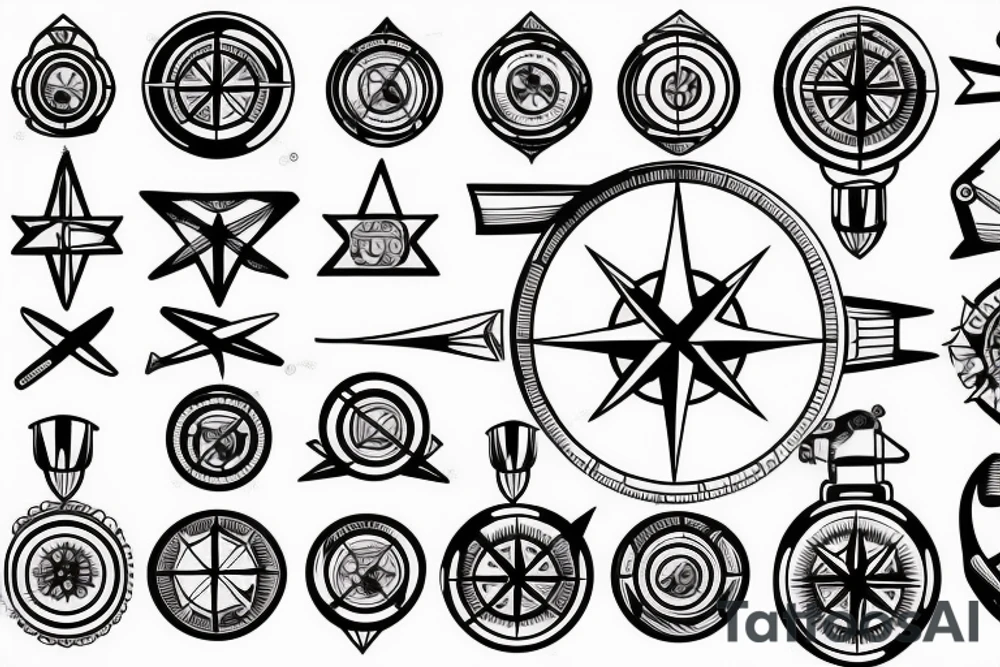 Compass with plane and camper tattoo idea