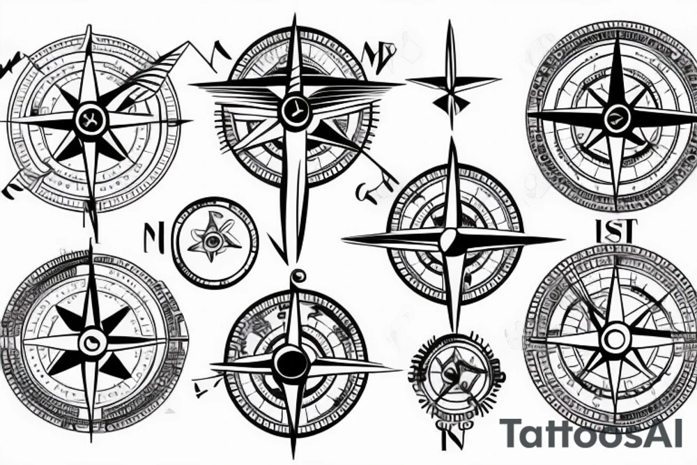 Compass with plane and camper tattoo idea