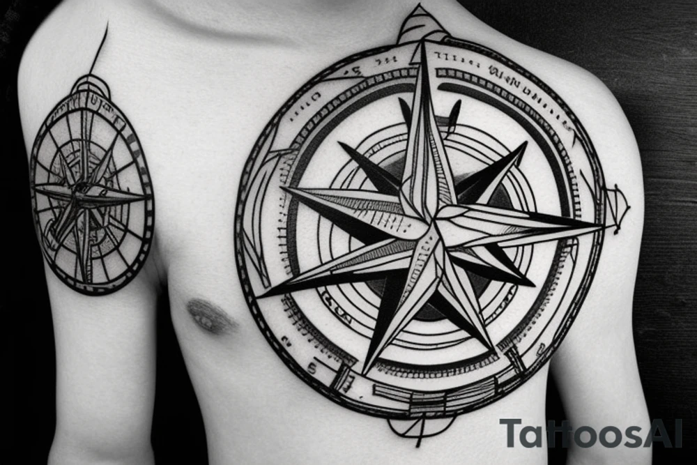 Compass with plane and camper tattoo idea