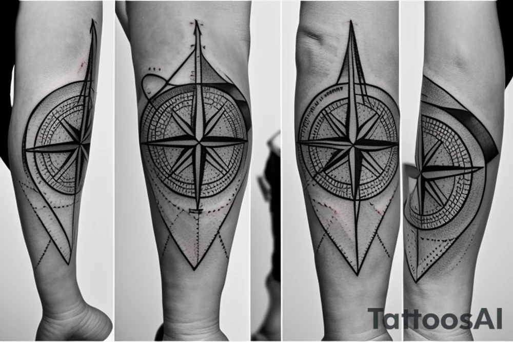 Compass with plane and camper tattoo idea