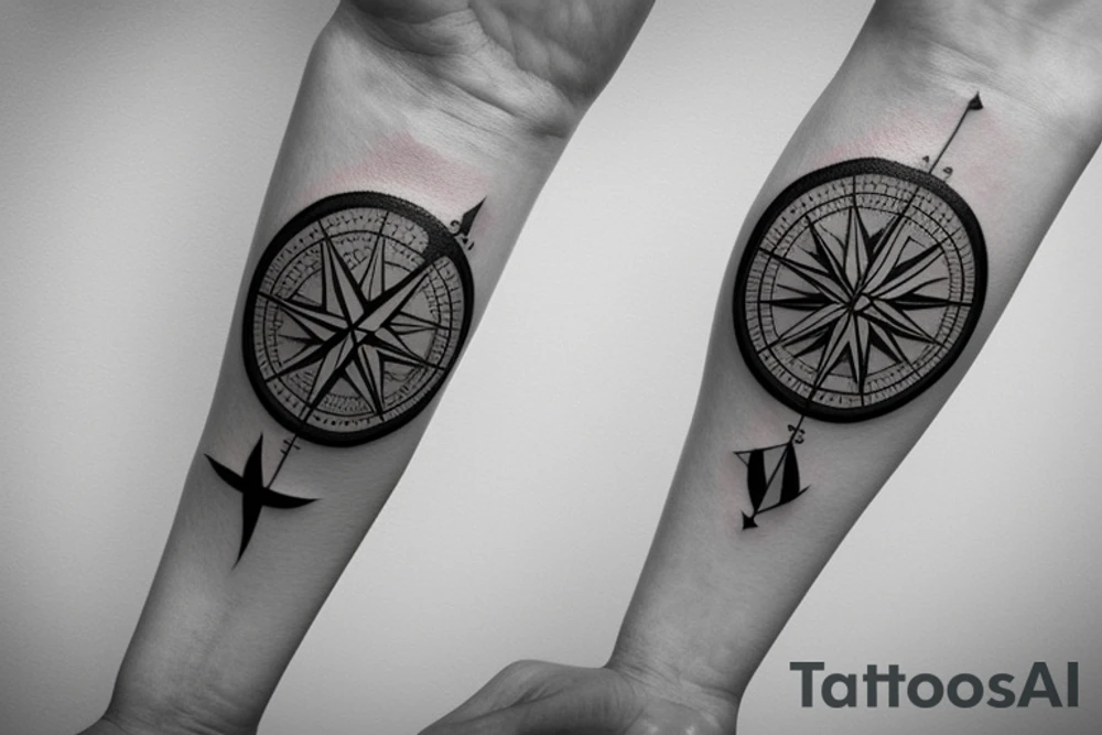 Compass with plane and camper tattoo idea