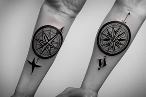 Compass with plane and camper tattoo idea