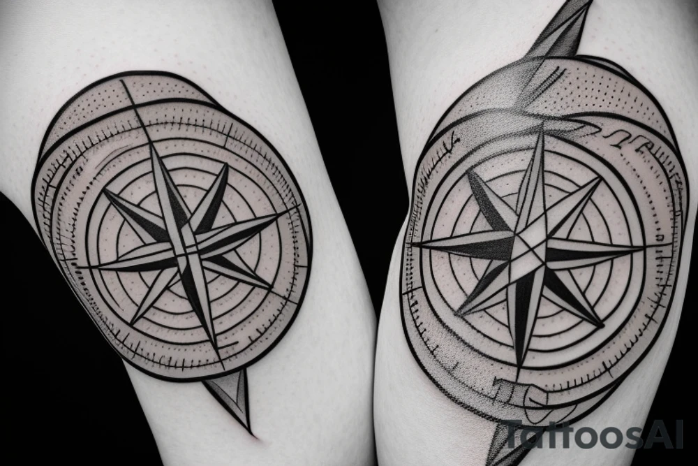 Compass with plane and camper tattoo idea