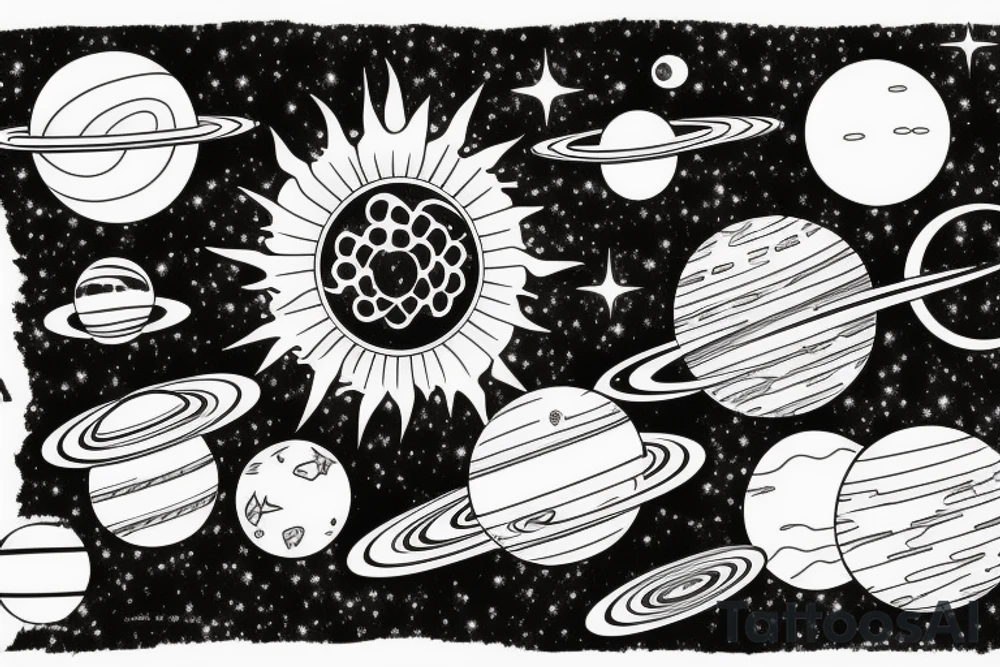 solar system lined tattoo idea