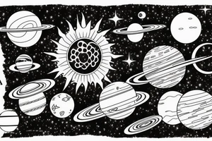 solar system lined tattoo idea
