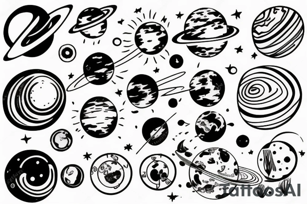 solar system lined tattoo idea