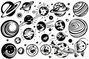 solar system lined tattoo idea