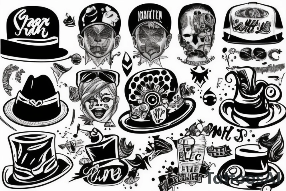 Black can with funny hat tattoo idea