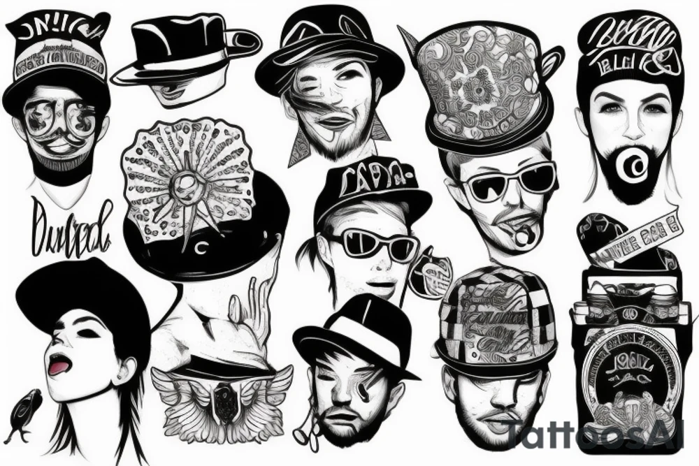 Black can with funny hat tattoo idea