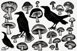 raven on a mushroom tattoo idea