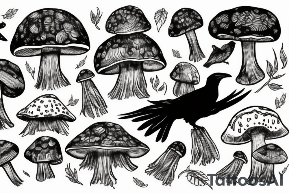 raven on a mushroom tattoo idea