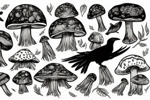 raven on a mushroom tattoo idea