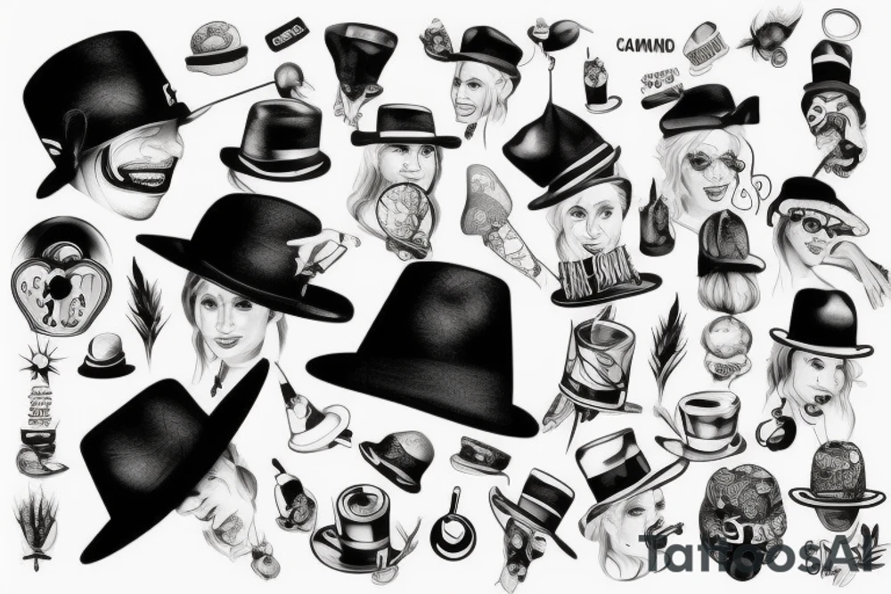 Black can with funny hat tattoo idea