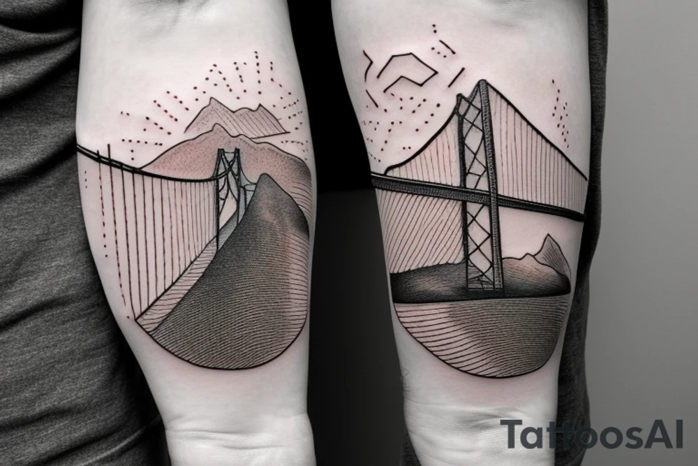 minimalist rope suspension bridge tattoo idea