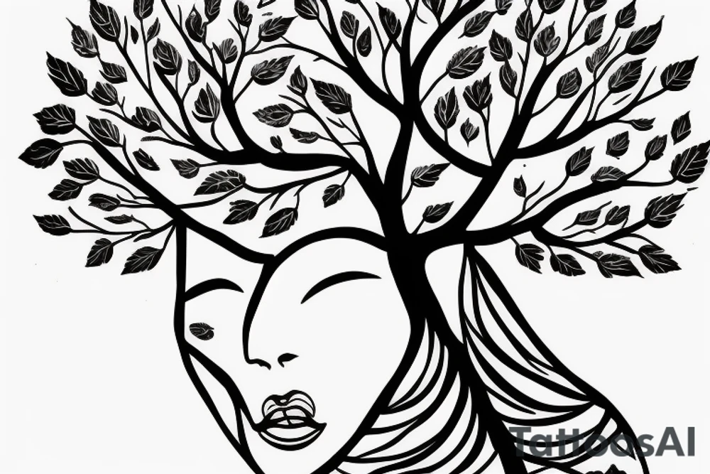 Tree with woman face tattoo idea